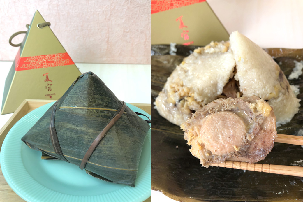 稱為米芝蓮星級的鮑魚瑤柱有機腩肉粽,並非浪得虛名。隔水蒸熱後外形依然挺身,儘管這款鹹肉粽外型不及裹蒸粽大,但餡料份量十足,尤其內有矜貴鮑魚、原粒瑤柱、有機腩肉等,豐富的餡料填滿了粽子,必定受喜歡吃餡料