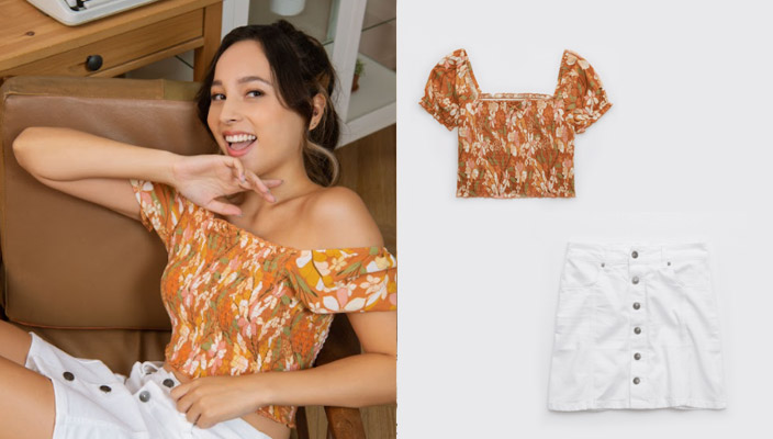 (On J Lou)Aerie皺褶燈籠袖設計上 $390Aerie前鈕扣設計牛仔裙 $440Aerie by American Eagle OFFLINE運動系列OFFLINE運動系列今季
