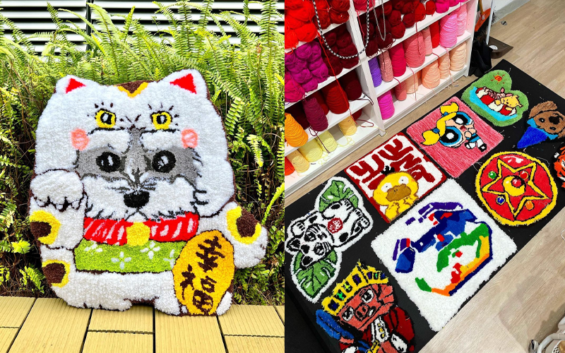 圖片來源：IG@dottedhk.tuftingDotted Collective的最大好處是收費透明、品質有保證；學費每位$1,280就可以任選毛冷，製作出45x45cm的地氈，預算多一點的情侶可以
