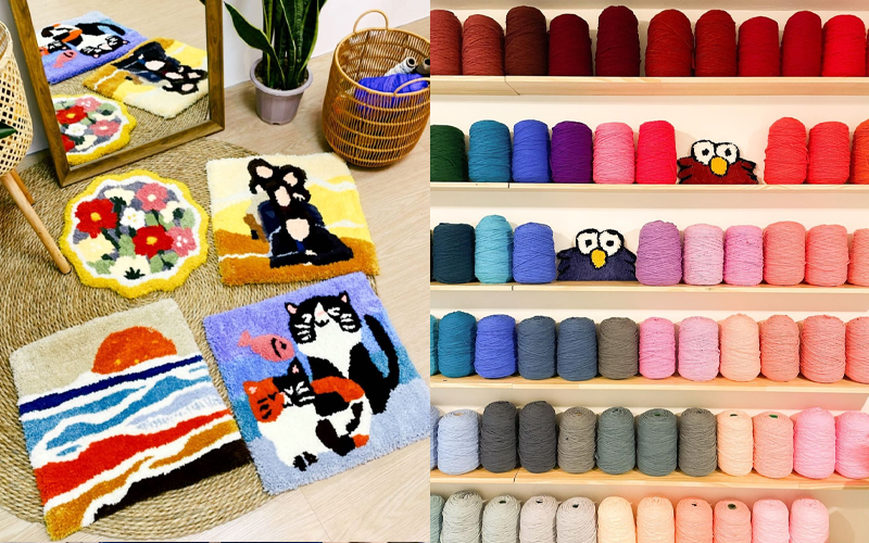 圖片來源：IG@hygge.workshop這裏除了環境一流，教學亦十分仔細！導師由設計、選取毛線，再到簇絨槍的介紹和操作都解析詳盡，加上場內有超過90種毛線選擇，充夠大家發揮創意，製作出地氈、鏡子、