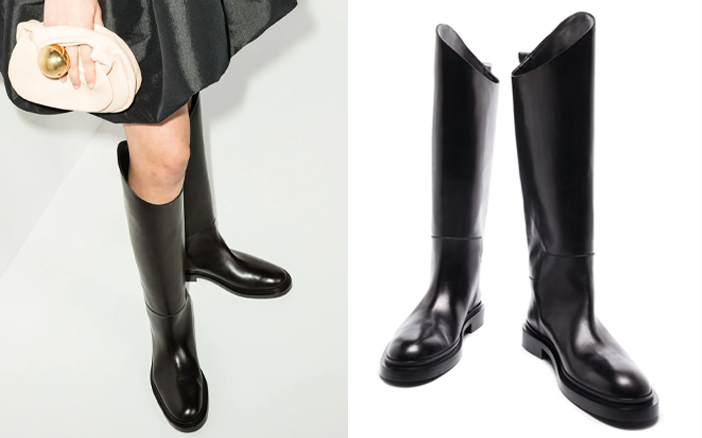 Jil Sander knee-high leather boots $8,045如果略嫌淨色太普通，亦可選擇有綁帶、金屬、特別剪裁或特別質地的靴款，讓簡單的顏色多一點不同造型，更有個性。