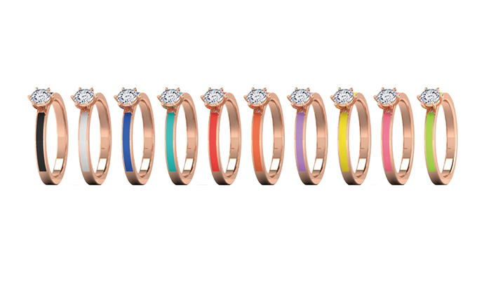 小資女必買輕珠寶首飾推介｜#3青春活潑風WALASONS LTD (Booth no：1CB32)想滿足趣味少女心？看到這系列戒指真的很想「包色」！這款18K 金霓虹黃琺瑯鑽石戒指，展場價售HK$4,