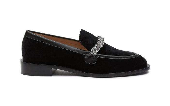 7. STUART WEITZMAN ‘PALMER’ HIGHSHINE VELVET LOAFERS BLACK $4,700