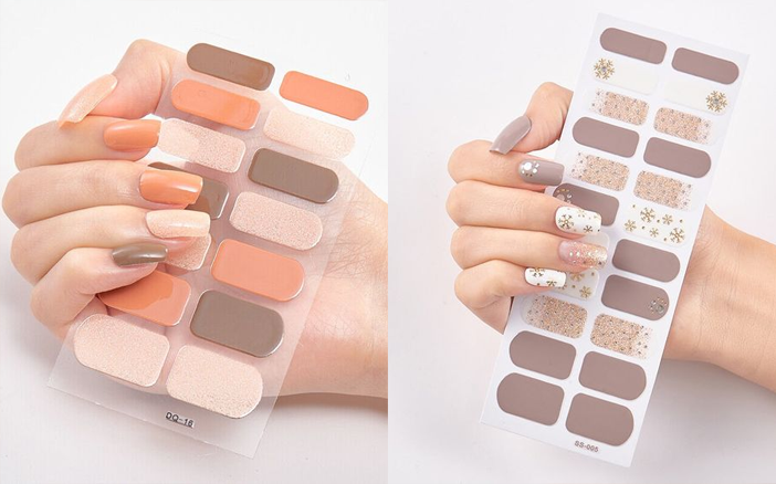 指甲貼／美甲貼是什麼？指甲貼又稱美甲貼、指甲貼紙、美甲貼紙，就像一般的貼紙一樣薄薄的，只需把貼紙貼在指甲上，再按指甲大小和形狀進行一點裁剪，就能打造帶有Gel甲效果的美甲！指甲貼最大的優點就是CP值很
