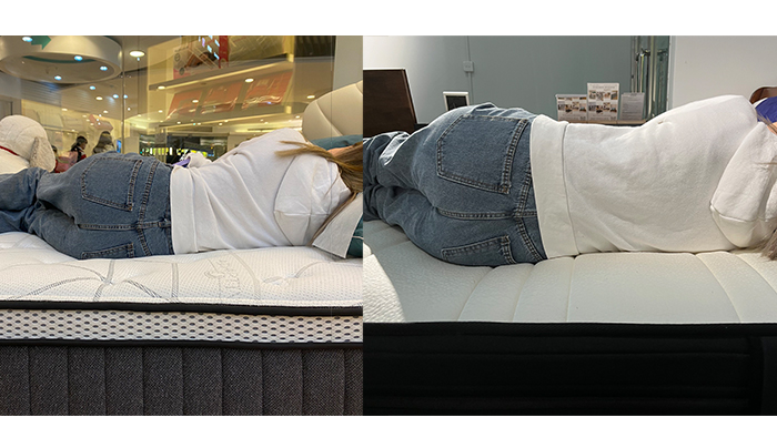 左：其他品牌的高級床褥｜右：Origin Pro鈦合金床褥&nbsp;【床褥超強承托力】要好好承托腰背就要有足夠承托力！Origin Pro鈦合金床褥看來與高級床褥，同樣具有一定程度的承托力，對下背部