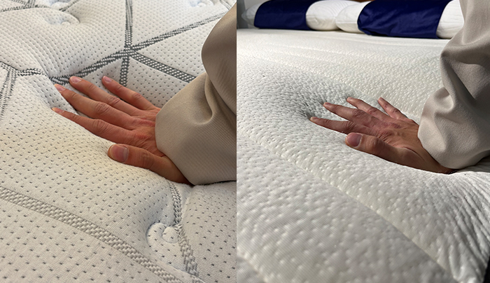 左：其他品牌的高級床褥｜右：Origin Pro鈦合金床褥&nbsp;【床褥冷卻效果高】最怕睡到又悶又熱，因此床褥冷卻效果也十分重要！Origin Pro鈦合金床褥質料清爽且透氣，觸感比高級床褥來得好
