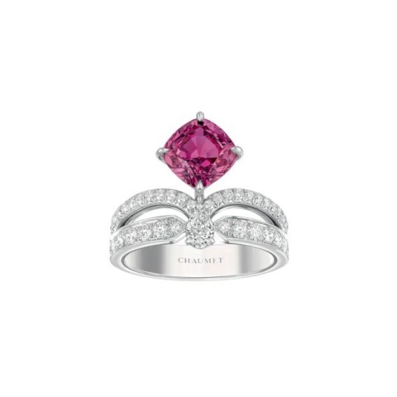 Joséphine Éclat Floral 單顆粉紅色藍寶石鑽石鉑金戒指