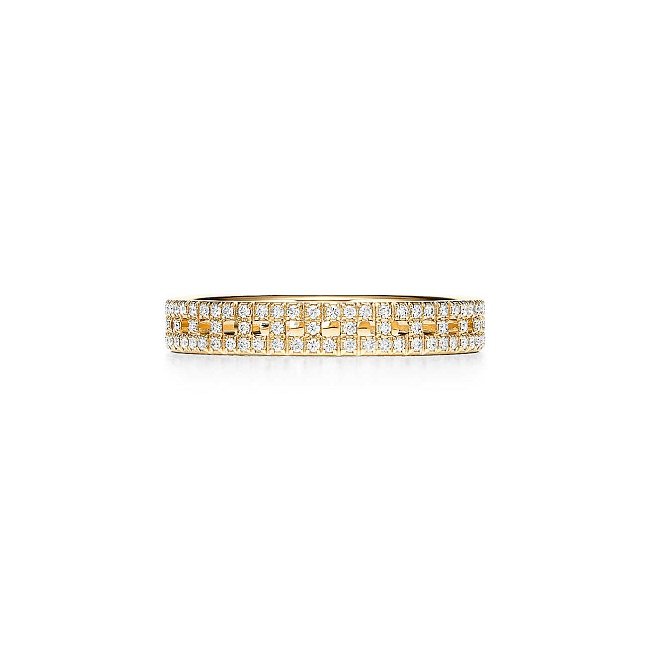 Tiffany T True 18k黃金密鑲鑽石戒指 窄版