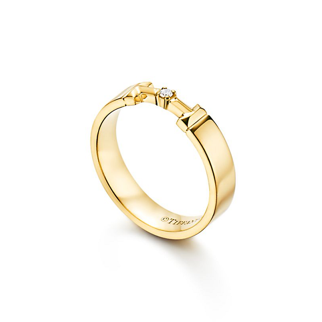 Tiffany True Link 18k黃金鑲鑽戒指