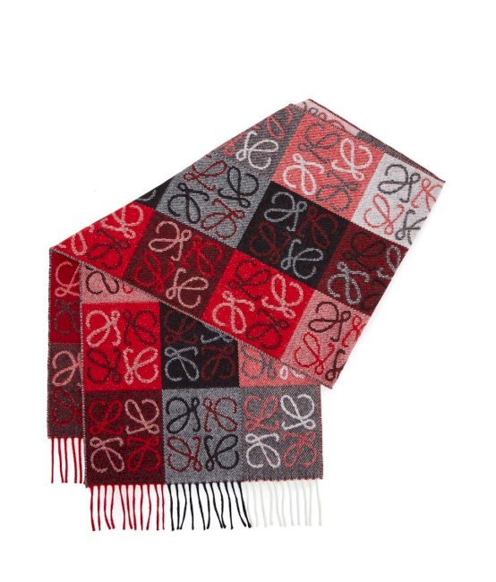 LOEWE Scarf Anagram In Lines White and Red