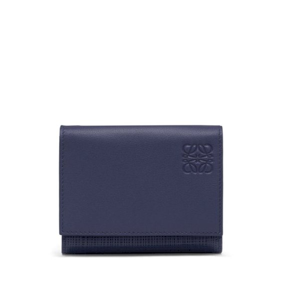 LOEWE Linen Trifold Wallet Navy Blue