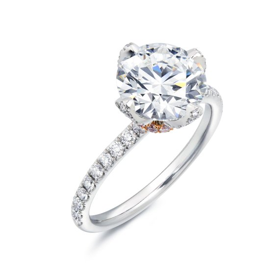 Infini Love Diamond 婚嫁系列 18K白金及900鉑金鑽石戒指 (粉紅鑽襯石)