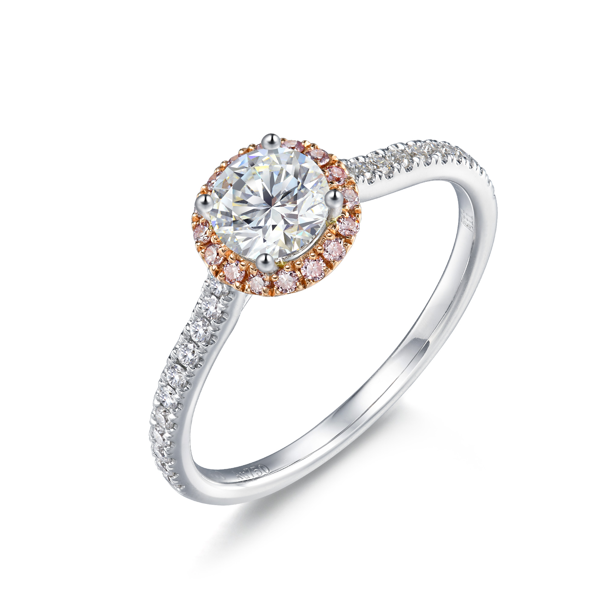 Infini Love Diamond 婚嫁系列 18K白金及900鉑金鑽石戒指 (粉紅鑽襯石托)