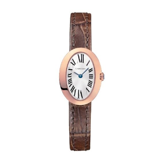 Cartier Mini Baignoire 18K玫瑰金腕錶配皮革錶帶