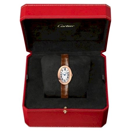 Cartier Mini Baignoire 18K玫瑰金腕錶配皮革錶帶