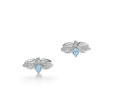 Tiffany Paper Flowers 鉑金鑲鑽石和丹泉石螢火蟲耳環