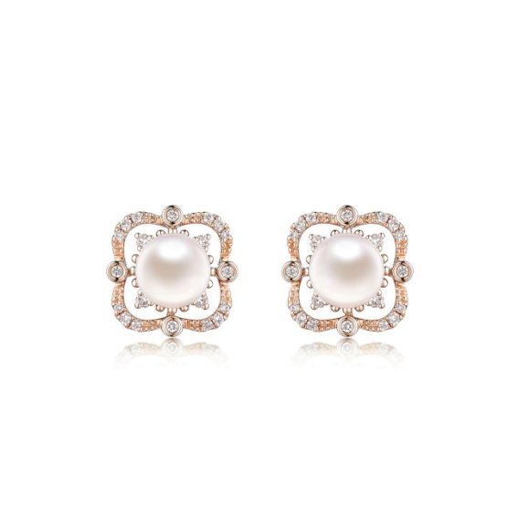 珍．圓美 18K金珍珠鑽石耳環–多色選擇
