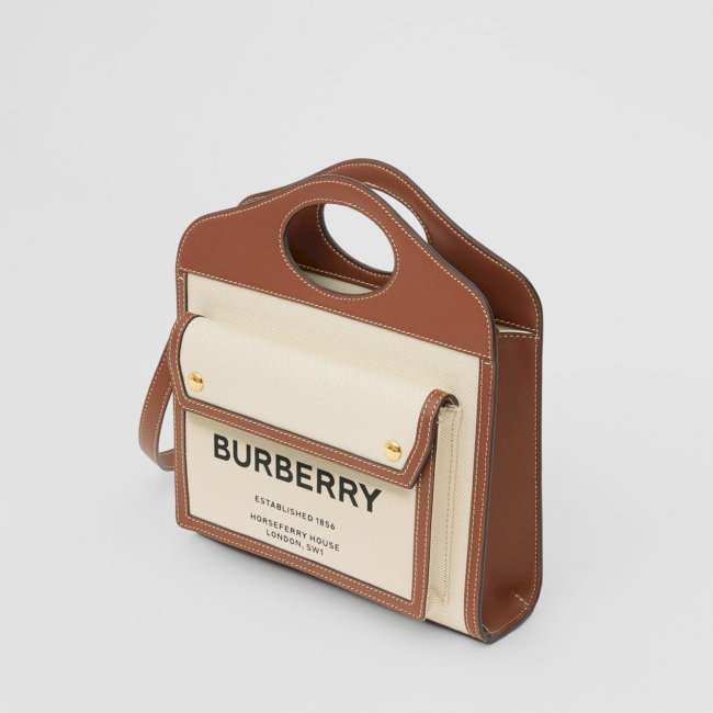 Burberry中型雙色調帆布及皮革 Pocket 包