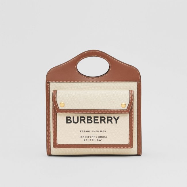 Burberry中型雙色調帆布及皮革 Pocket 包