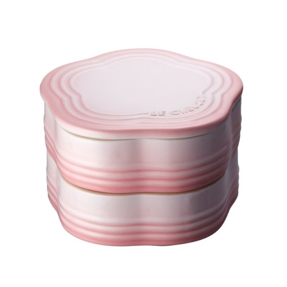 陶瓷花形層疊盒連蓋 - Shell Pink
