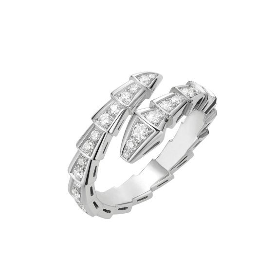 Serpenti 18K白金戒指飾以密鑲鑽石